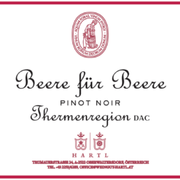 Etikett Weingut Hartl Pinot Noir Beere fuer Beere Ried Kraeutergarten Thermenregion DAC 2023